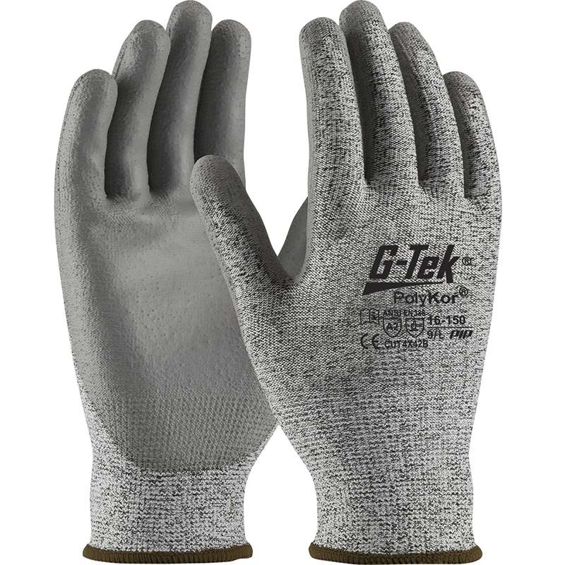 G-Tek® PolyKor®, 16-150 Cut Resistant Glove, Poly Coated Palm & Fingers, Medium, 6 Dozen per Case, Salt & Pepper